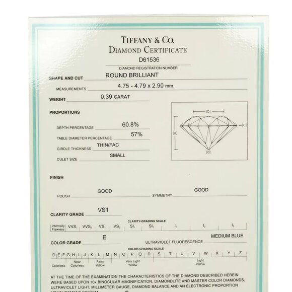 TIFFANY&Co. Solitaire Ring 0.39ct VS1/E/GOOG Pt950Platinum/diamond #3.9(US... - Picture 4 of 10